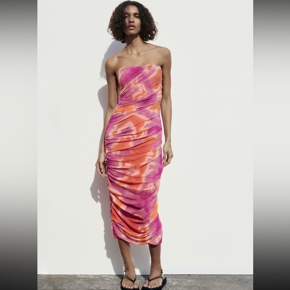 ZARA PRINTED TULLE DRESS NWT Barbie - Picture 2 of 8